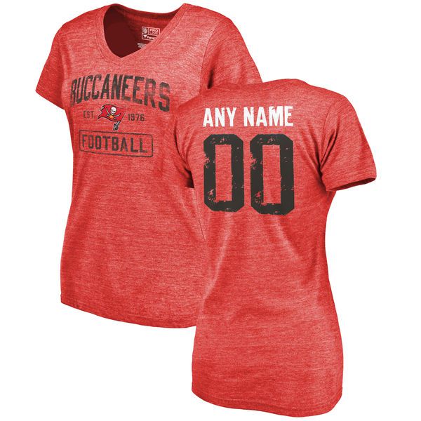 Women Red Tampa Bay Buccaneers Distressed Custom Name and Number Tri-Blend V-Neck NFL T-Shirt->->Sports Accessory